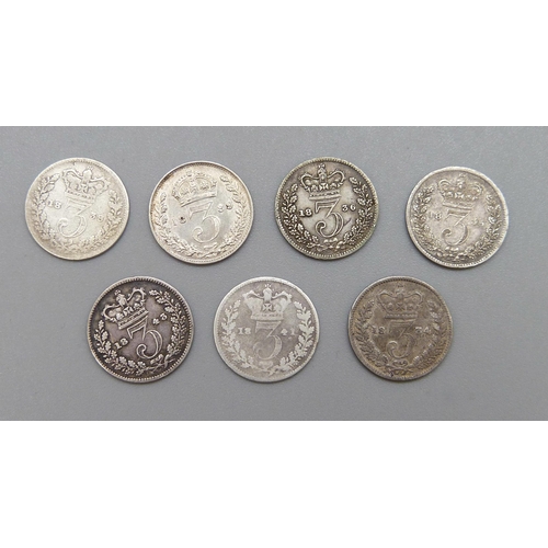 221 - Seven 19th Century 3d coins