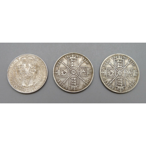 228 - Three florins, 1889, 1890 and 1893