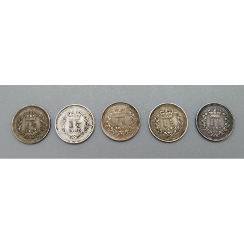 230 - Five 19th Century 1½ pence coins