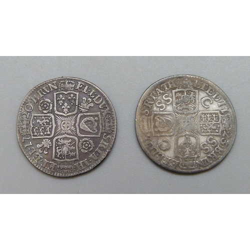 231 - Two George I one shilling coins, 1720 and 1723