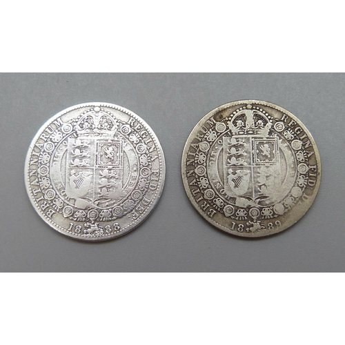 235 - Two half crowns, 1888 and 1889