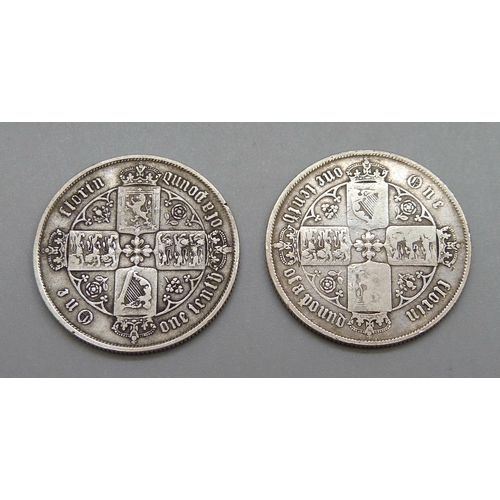 240 - Two Victorian Gothic florins, 1864 and 1865