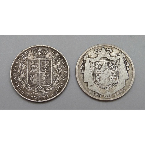 262 - Two half crowns, 1836 and 1844