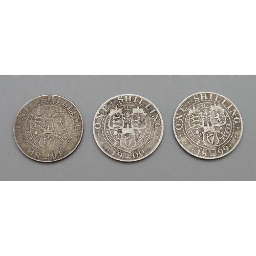 270 - Three one shilling coins, 1894, 1899 and 1900