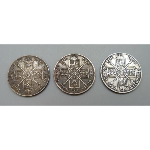 276 - Three Victorian double florins, 1887, 1889 and 1890