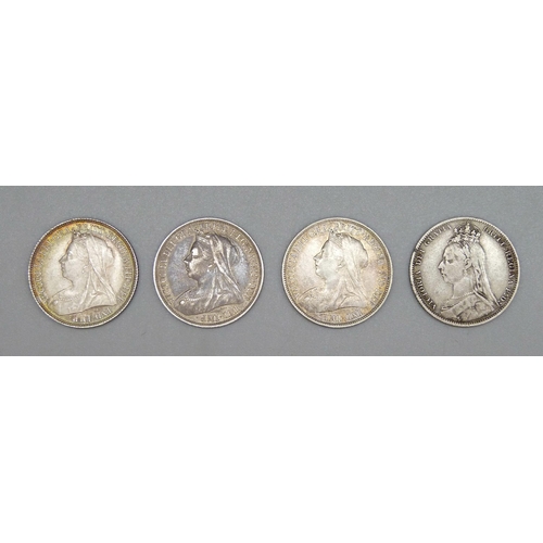 28 - Four one shilling coins, 1892, 1895, 1897 and 1898