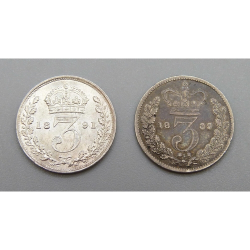 280 - Two 3d coins, 1837 and 1891