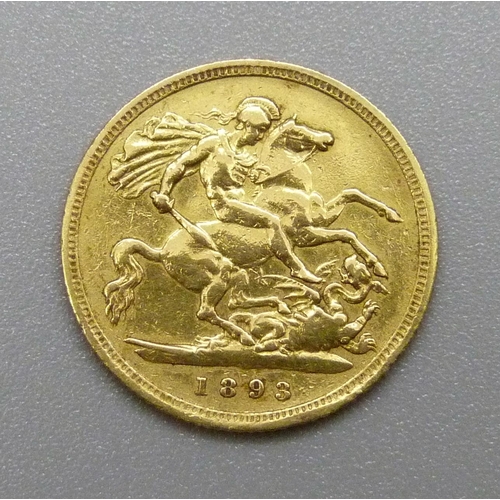 298 - A Victorian 1893 half sovereign