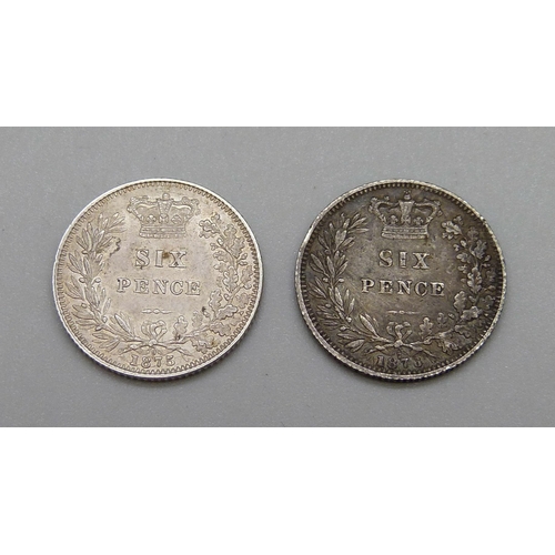 315 - Two Victorian sixpence coins, 1875 and 1876