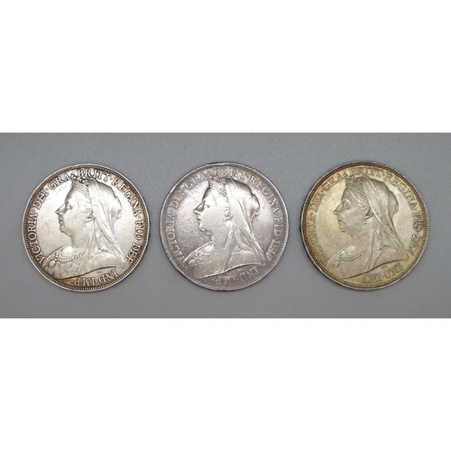 32 - Three Victorian crowns, 1896, 1897 and 1898