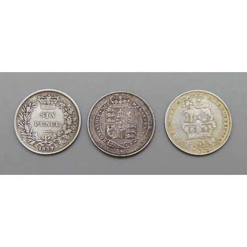 321 - Three sixpence coins, 1824, 1829 and 1837