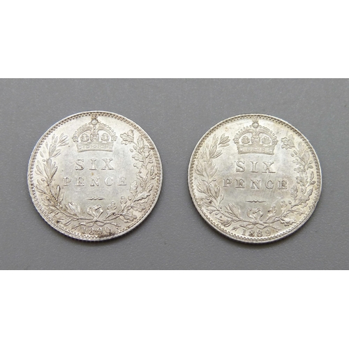 325 - Two sixpence coins, 1889 and 1890