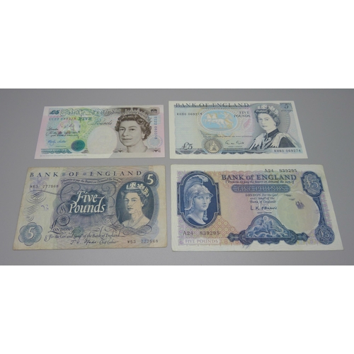 385 - Four £5 notes