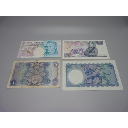 385 - Four £5 notes