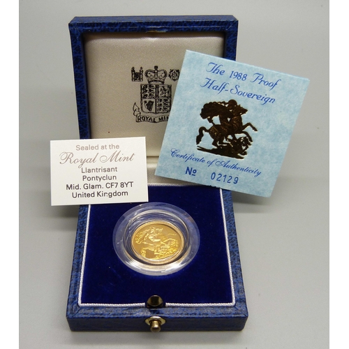 53 - A 1988 proof half sovereign, Royal Mint