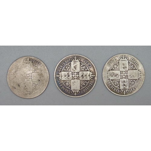 72 - Three Victorian florins, 1855, 1867 and 1868