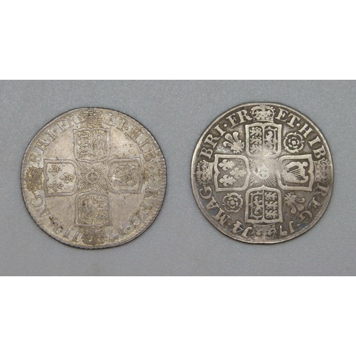 74 - Two Queen Anne one shilling coins, 1711 and 1714