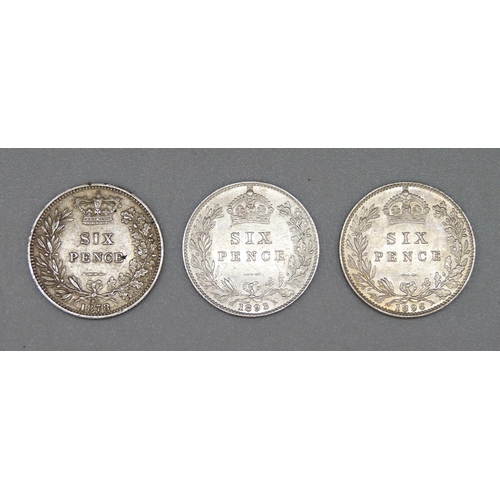 76 - Three Victorian sixpence coins, 1878, 1893 and 1896