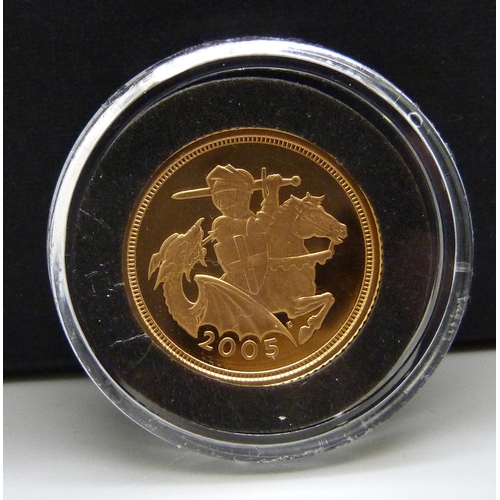 97 - A 2005 proof half sovereign, one year St. George design