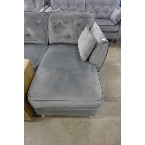 1304 - A Hoxton grey velvet corner sofa/chaise and footstool