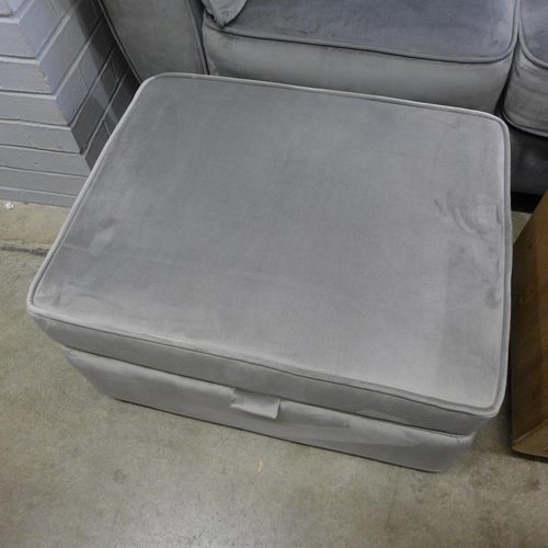 1304 - A Hoxton grey velvet corner sofa/chaise and footstool