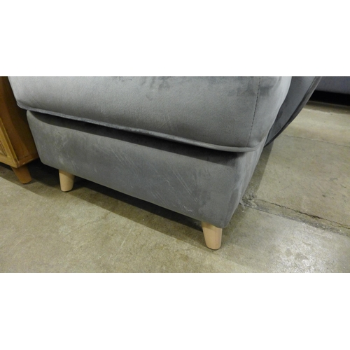 1304 - A Hoxton grey velvet corner sofa/chaise and footstool