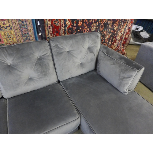 1416 - A Hoxton grey velvet corner sofa/chaise