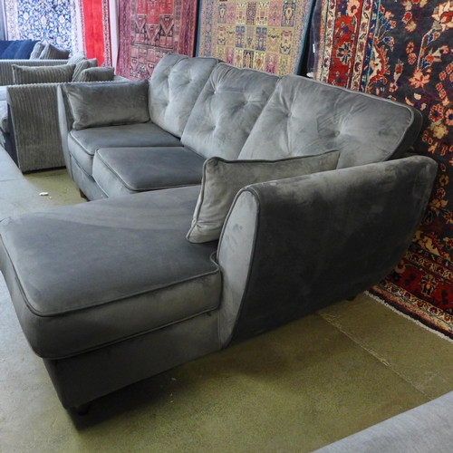 1416 - A Hoxton grey velvet corner sofa/chaise