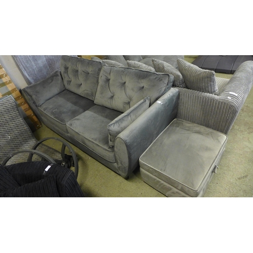 1417 - A Hoxton ash velvet upholstered three seater sofa and footstool