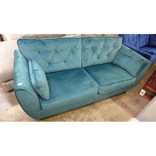 1322 - An aqua Hoxton velvet three seater sofa