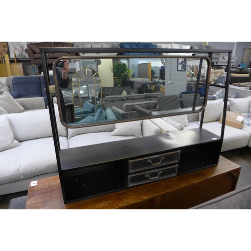 1357 - An industrial mirror with shelf and drawers