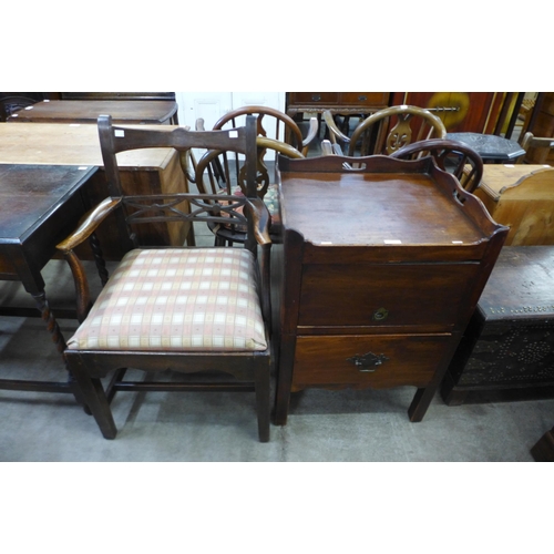 137 - A George III mahogany night stand and an oak carver chair