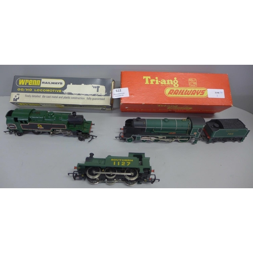 622 - Three 00 gauge locomotives including Tri-ang R59 2-6-2 Tank loco and Wrenn W2207