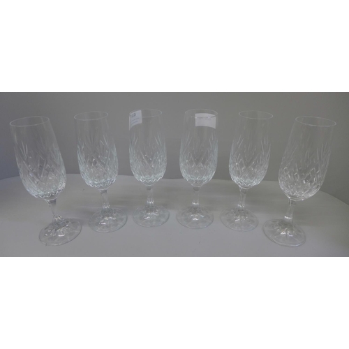 624 - Six cut glass champagne flutes