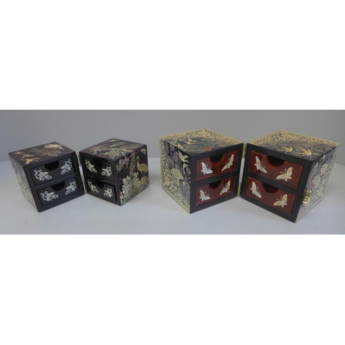 637 - Two Korean mother of pearl and abalone lacquered boxes