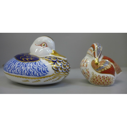 651 - Two Royal Crown Derby paperweights, Teal Duckling and Mallard, both with gold stoppers