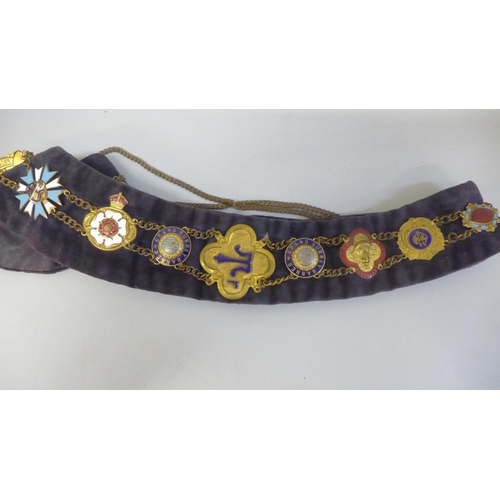 667 - A RAOB sash with enamelled badges