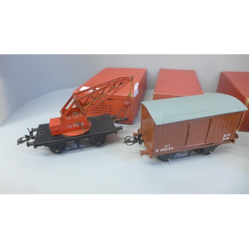 700 - Three Hornby 0 gauge wagons; No 1 Milk Traffic Van, No 1 Goods Van and one other, boxed