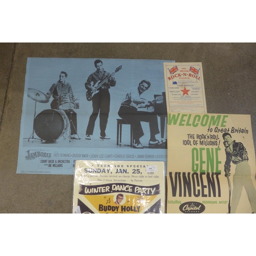 719 - A rare original Gene Vincent UK tour poster  from 1959 single releases Wild Cat and right Here On Ea... 