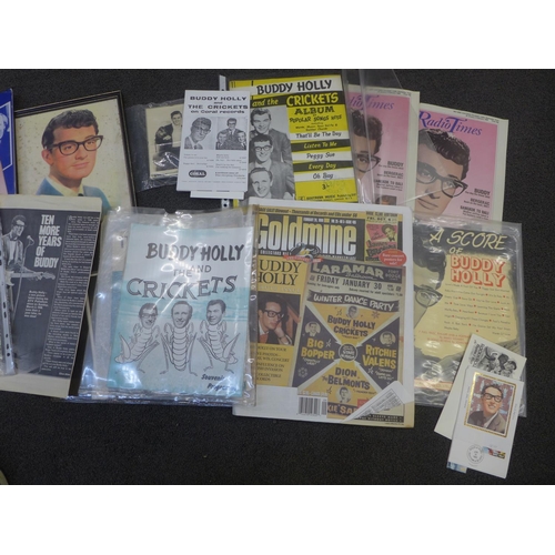 738 - A collection of Buddy Holly ephemera, postcards, photographs, song books, pictures