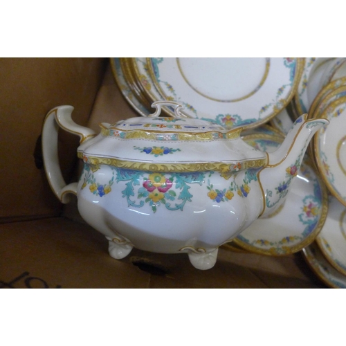 751 - Approximately fifty items of Royal Doulton The Roxbury tea and dinnerwares, teapot lid with rivet re... 