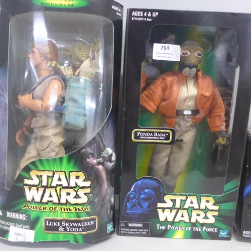 764 - Two Star Wars Power of The Jedi figures and an R5-D4 figure