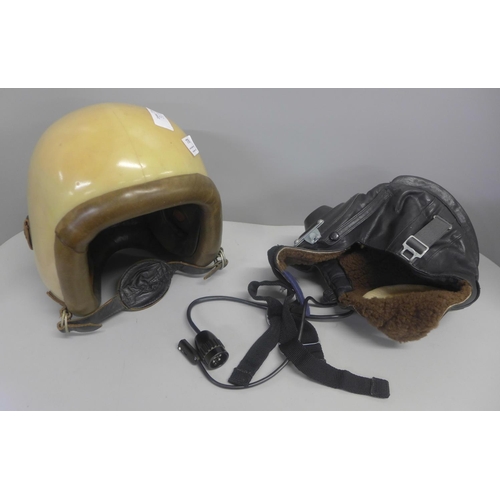 778 - A Soviet flying helmet, 1987 and a French flying helmet, circa 1950's