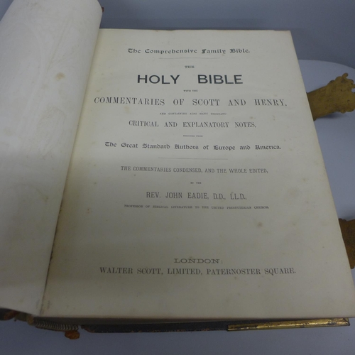 779 - A metal and leather bound Victorian family Bible