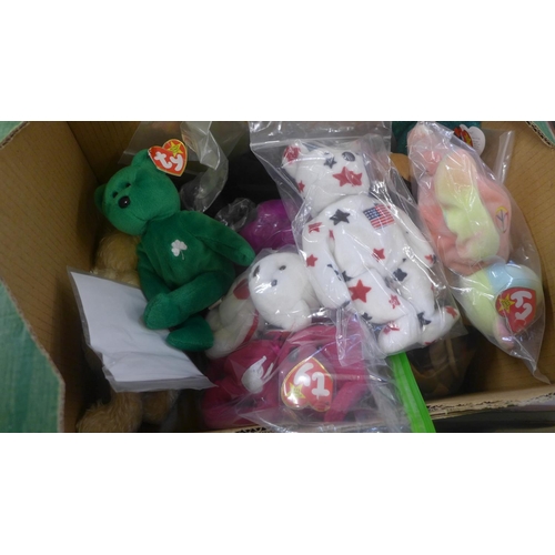 781 - A box of over 20 Ty Beanie babies, (tag errors)