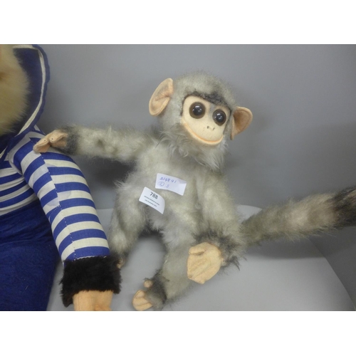 788 - A vintage GDR sailor monkey and a Japanese Kamar plush toy monkey