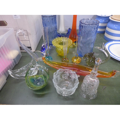 804 - A pair of blue glass bark vases, Mdina basket and a collection of art glass **PLEASE NOTE THIS LOT I... 