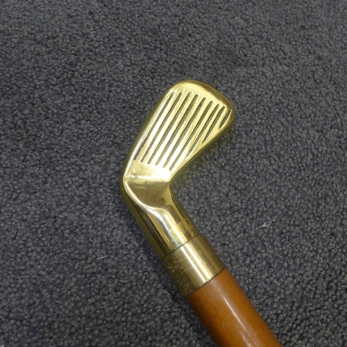 860 - Two walking sticks, one with golf head top