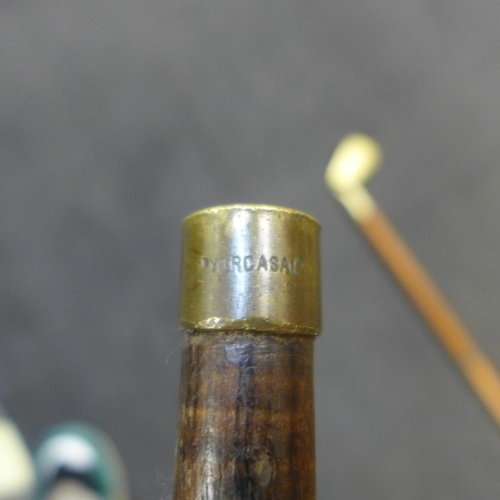 860 - Two walking sticks, one with golf head top