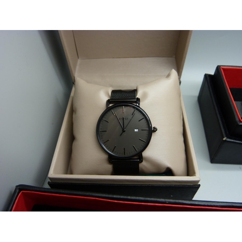 912 - Five Burei designer wristwatches, all boxed